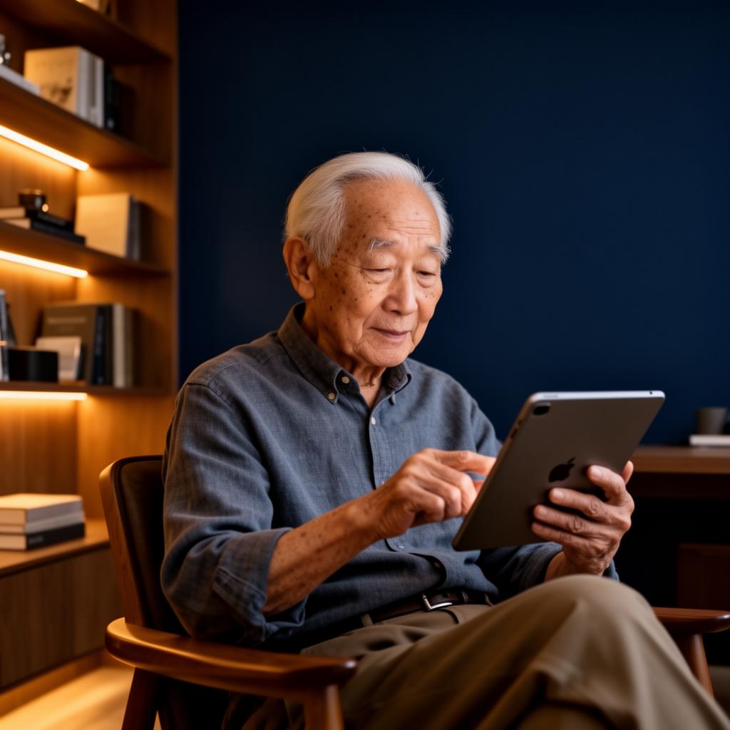 Grandmother recording a video message